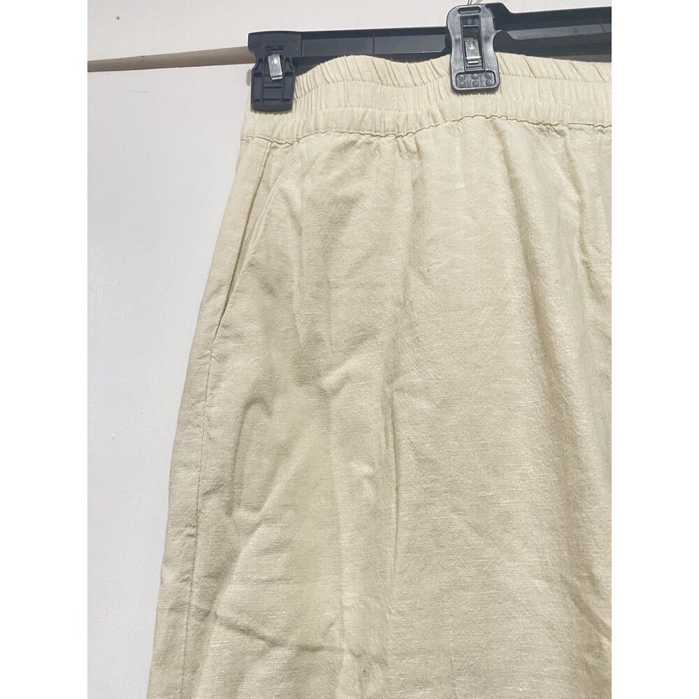 MARINE LAYER Allison Hemp Blend Pants Women Large Beige Wide Legs Elastic Waist - Picture 3 of 8